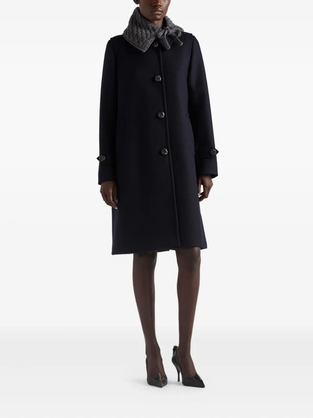 Prada Leather Button Wool Coat | Single Breasted Coats | Image 2