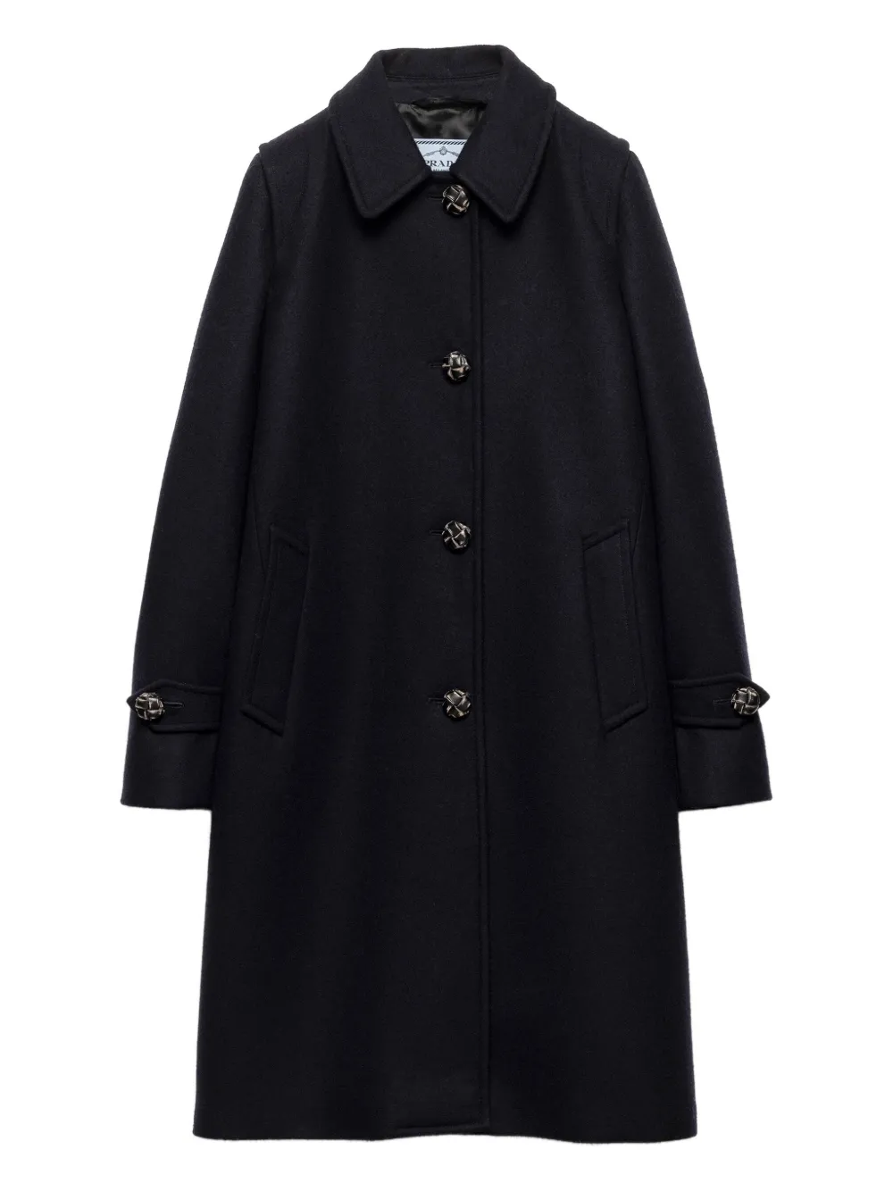 Prada Leather Button Wool Coat - ブルー Prada Leather Button Wool Coat - ブルー