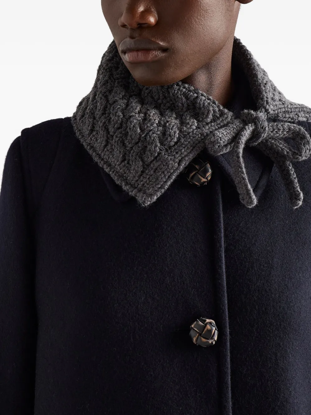 Prada Loden Leather-button Single-breasted Wool Coat In Black