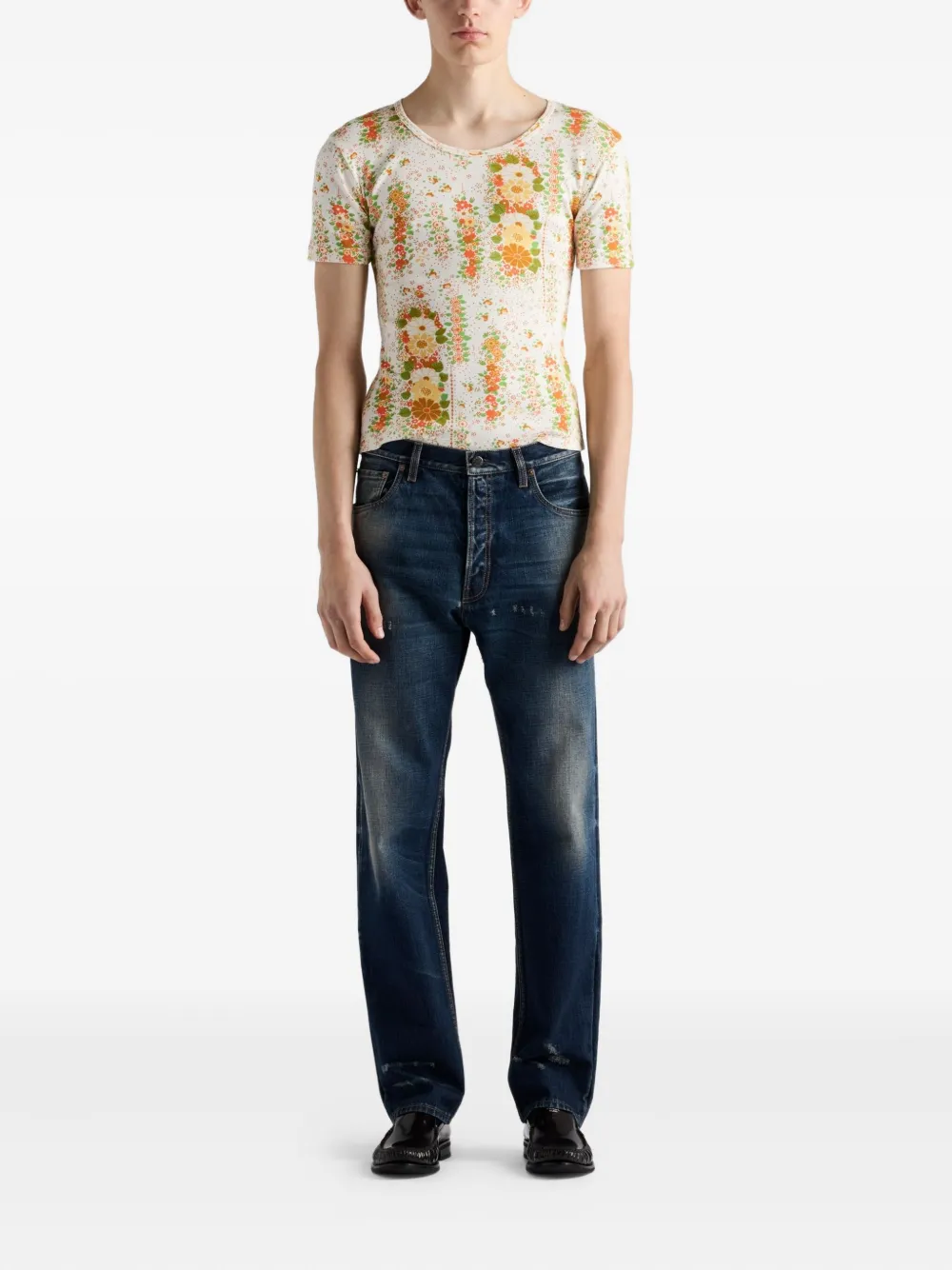 Prada floral-pattern crew-neck T-shirt - Oranje