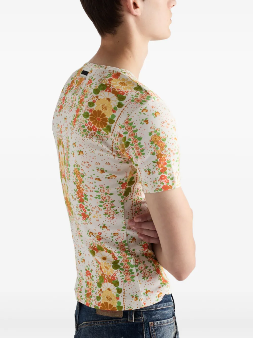 Prada floral-pattern crew-neck T-shirt | Orange | FARFETCH FI