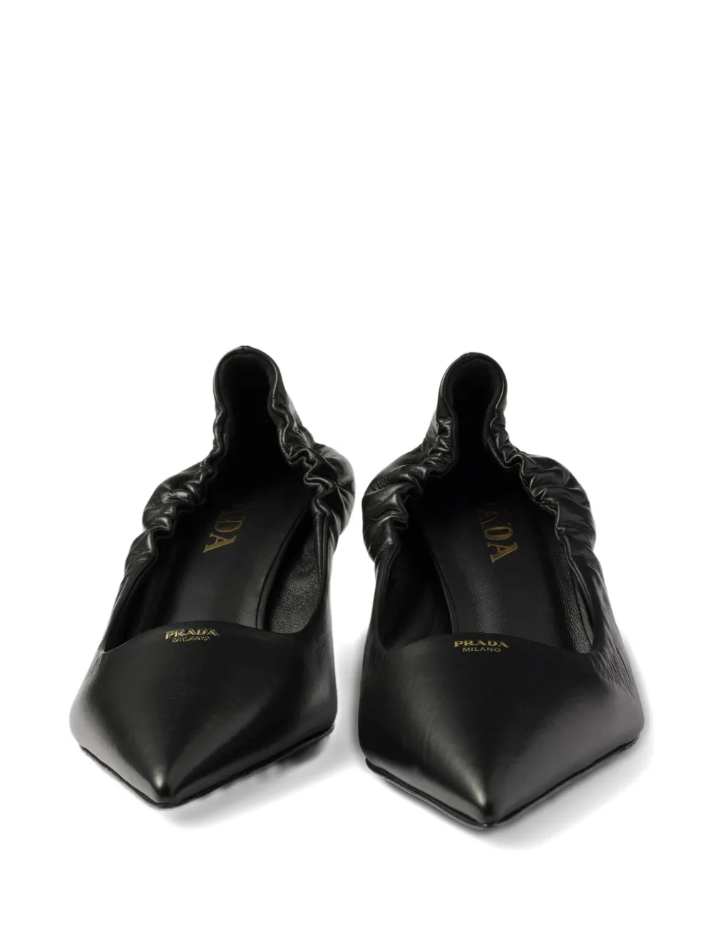 Prada 55mm ruched-effect pointed-toe leather pumps Zwart