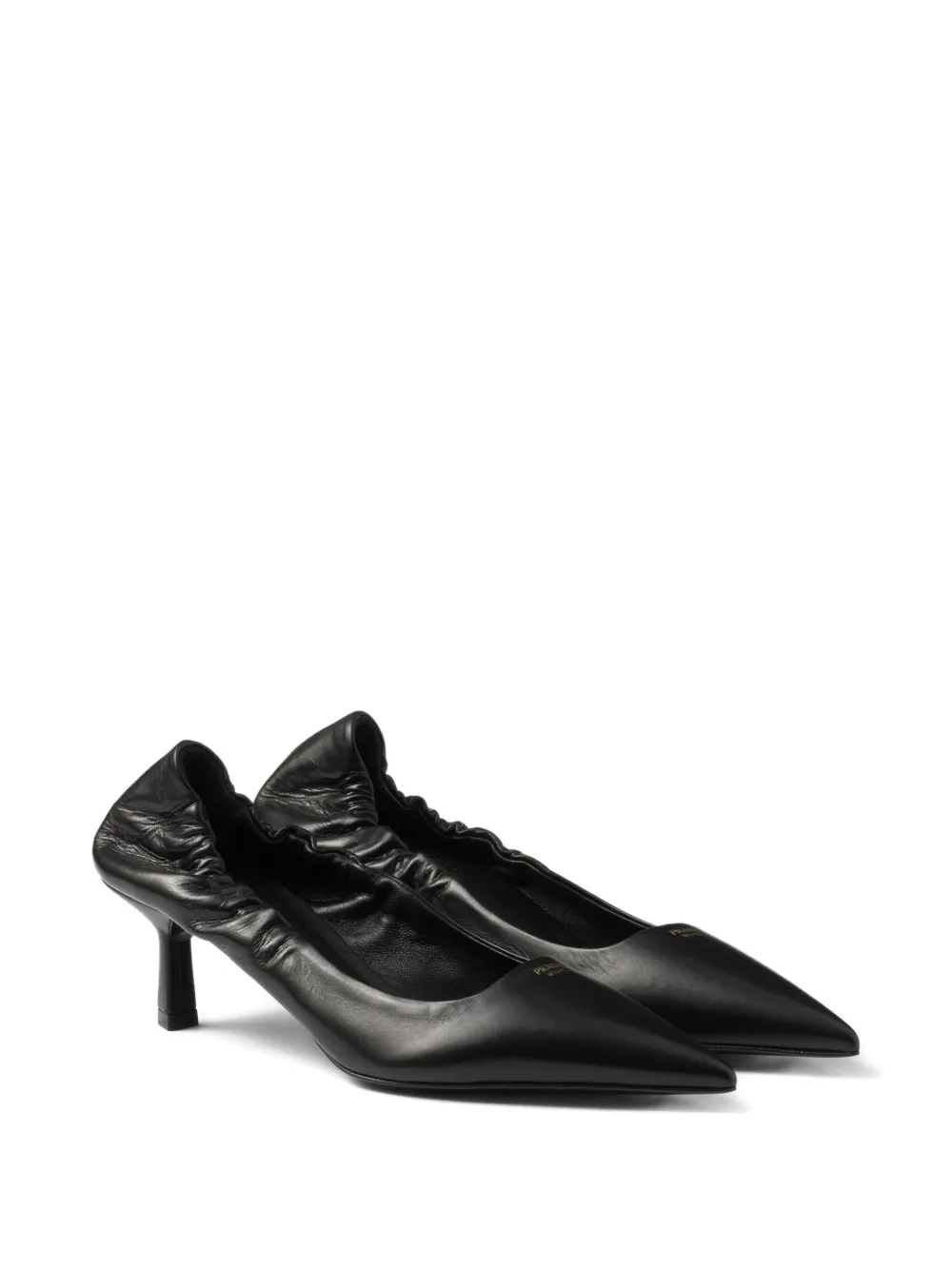 Prada 55mm ruched-effect pointed-toe leather pumps Zwart