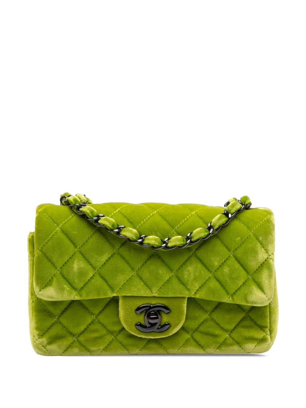 CHANEL Pre-Owned 2014-2015 ミニ レクタンギュラー クラシック ベルベット シングル フラップ ショルダーバッグ CHANEL Pre-Owned 2014-2015 ミニ レクタンギュラー クラシック ベルベット シングル フラップ ショルダーバッグ