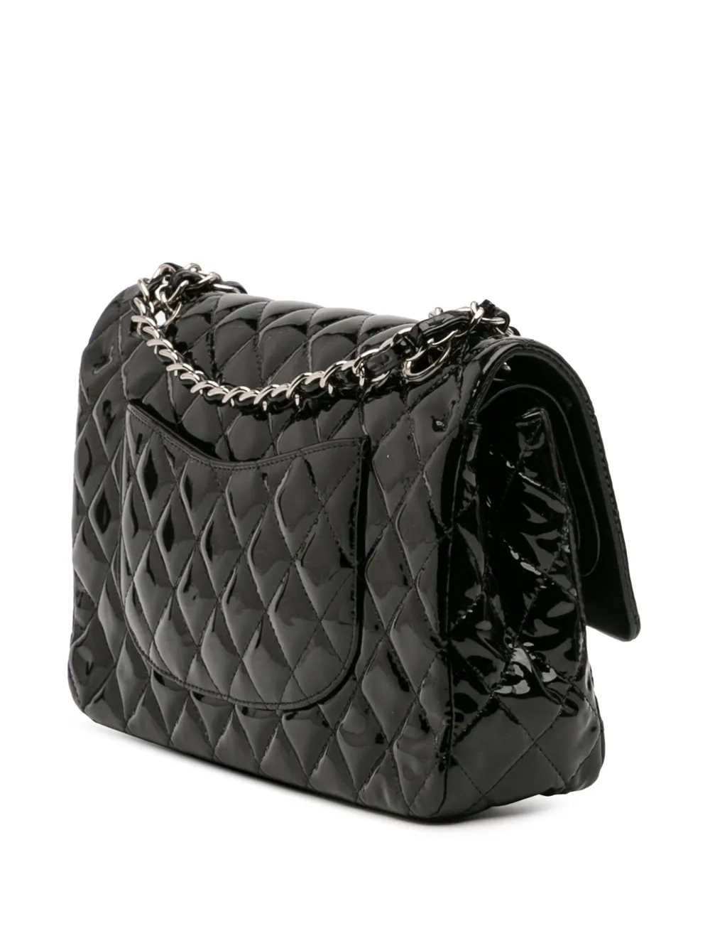 Pre-owned Chanel 2014 Medium Classic Patent Double Flap Shoulder Bag In Black