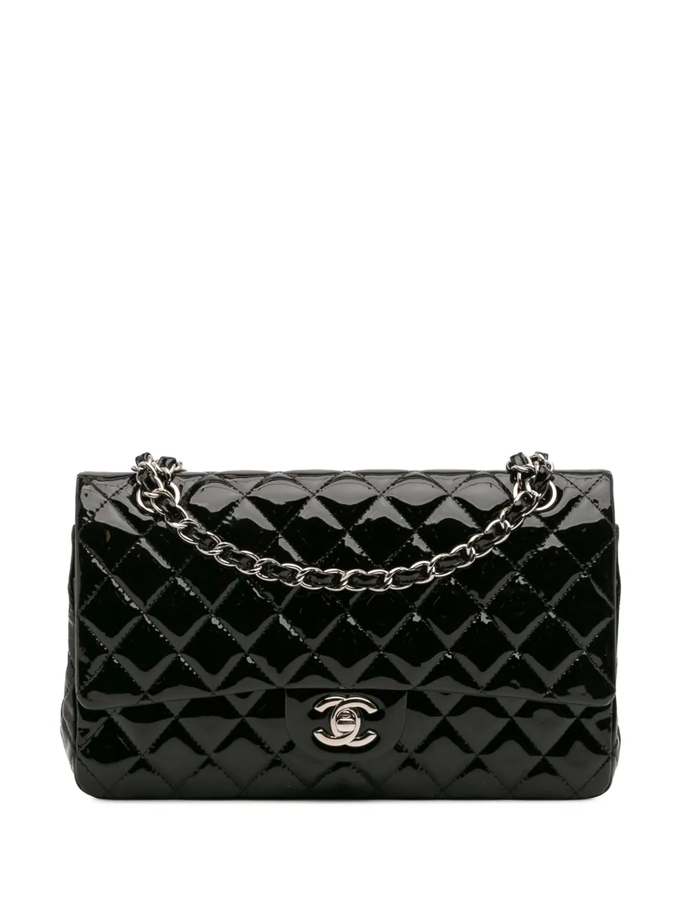 CHANEL Pre-Owned 2014 ミディアム クラシック パテント ダブルフラップ ショルダーバッグ - ブラック CHANEL Pre-Owned 2014 ミディアム クラシック パテント ダブルフラップ ショルダーバッグ - ブラック