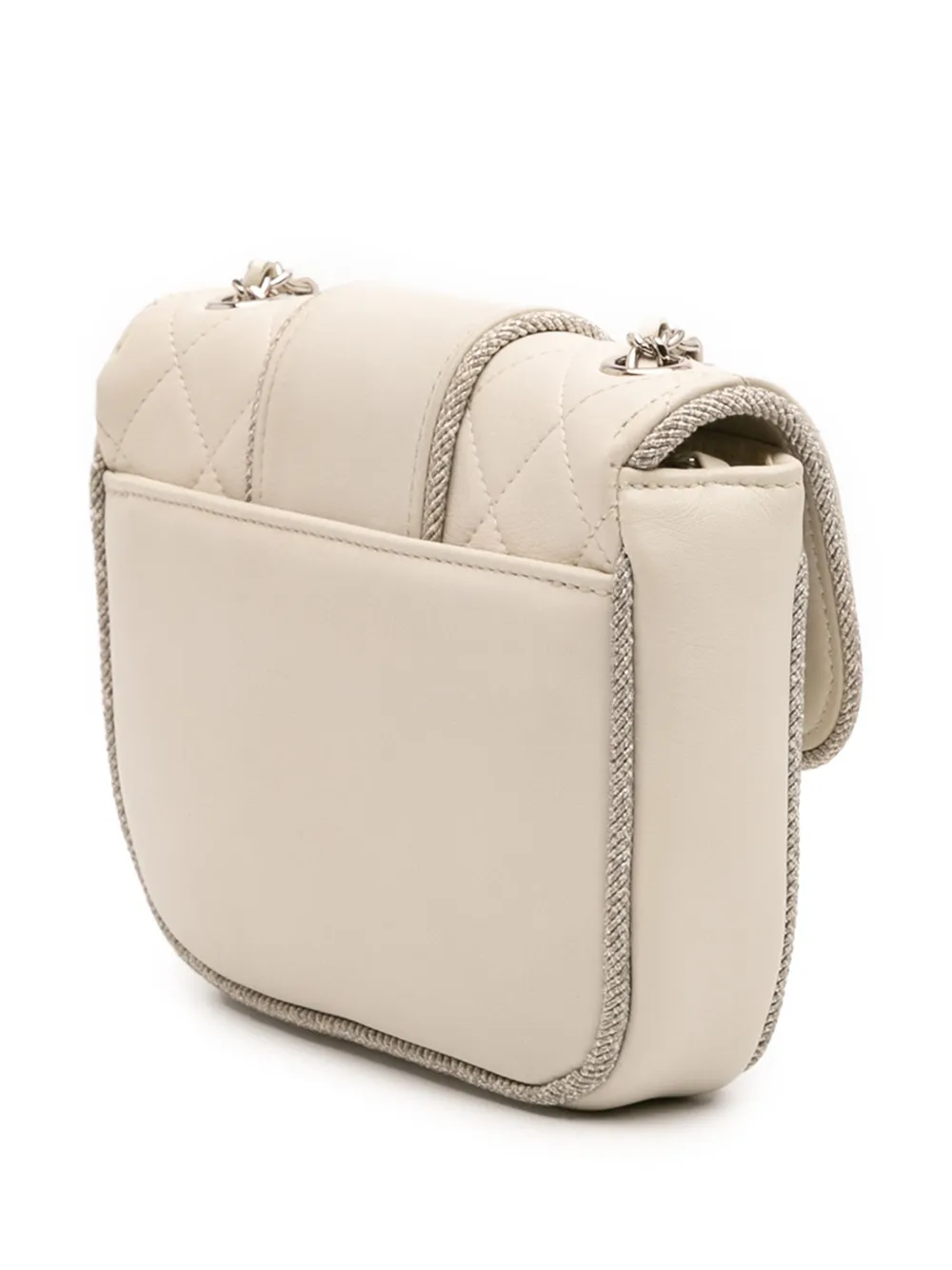 Pre-owned Chanel 2019 Mini Quilted Lambskin And Metallic Trim Elementary Chic Flap Crossbody Bag In White