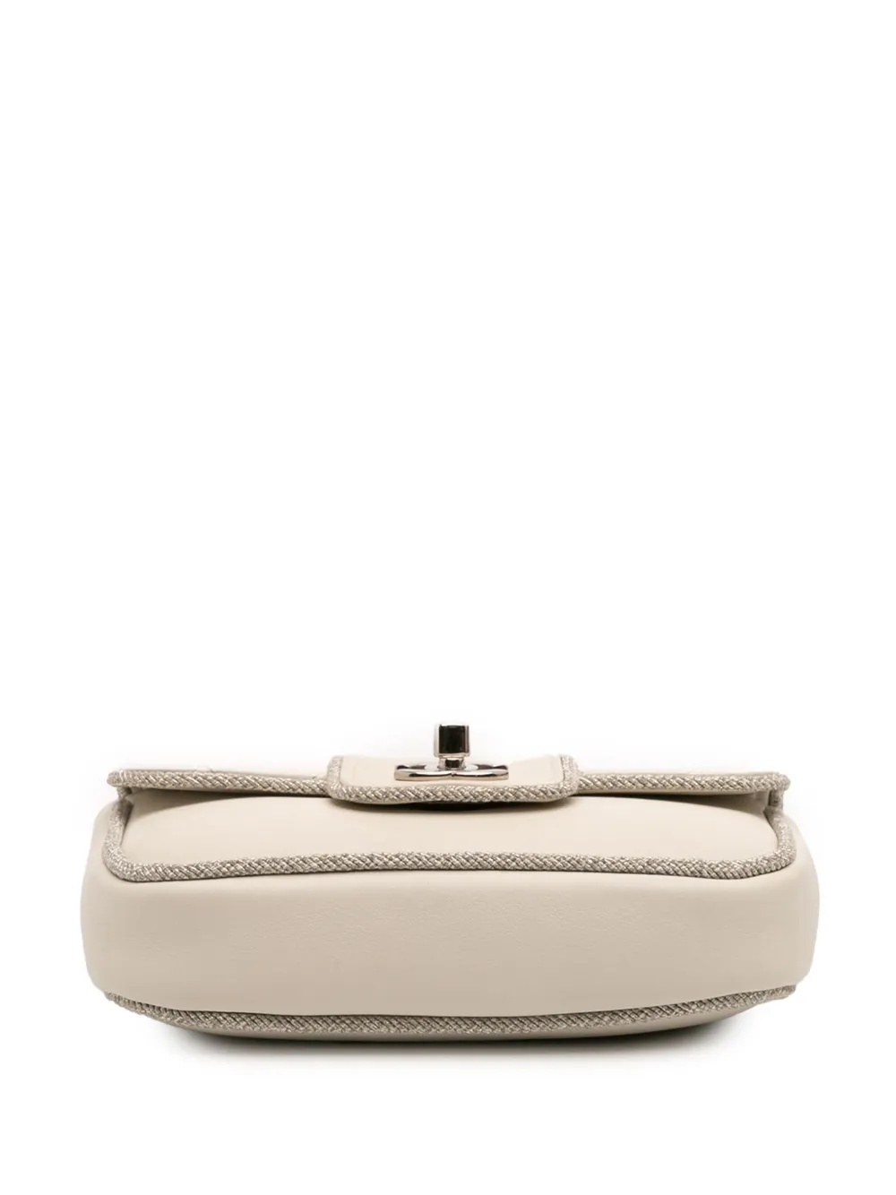 Pre-owned Chanel 2019 Mini Quilted Lambskin And Metallic Trim Elementary Chic Flap Crossbody Bag In White