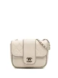 CHANEL Pre-Owned 2019 Mini Quilted Lambskin and Metallic Trim Elementary Chic Flap crossbody bag - White