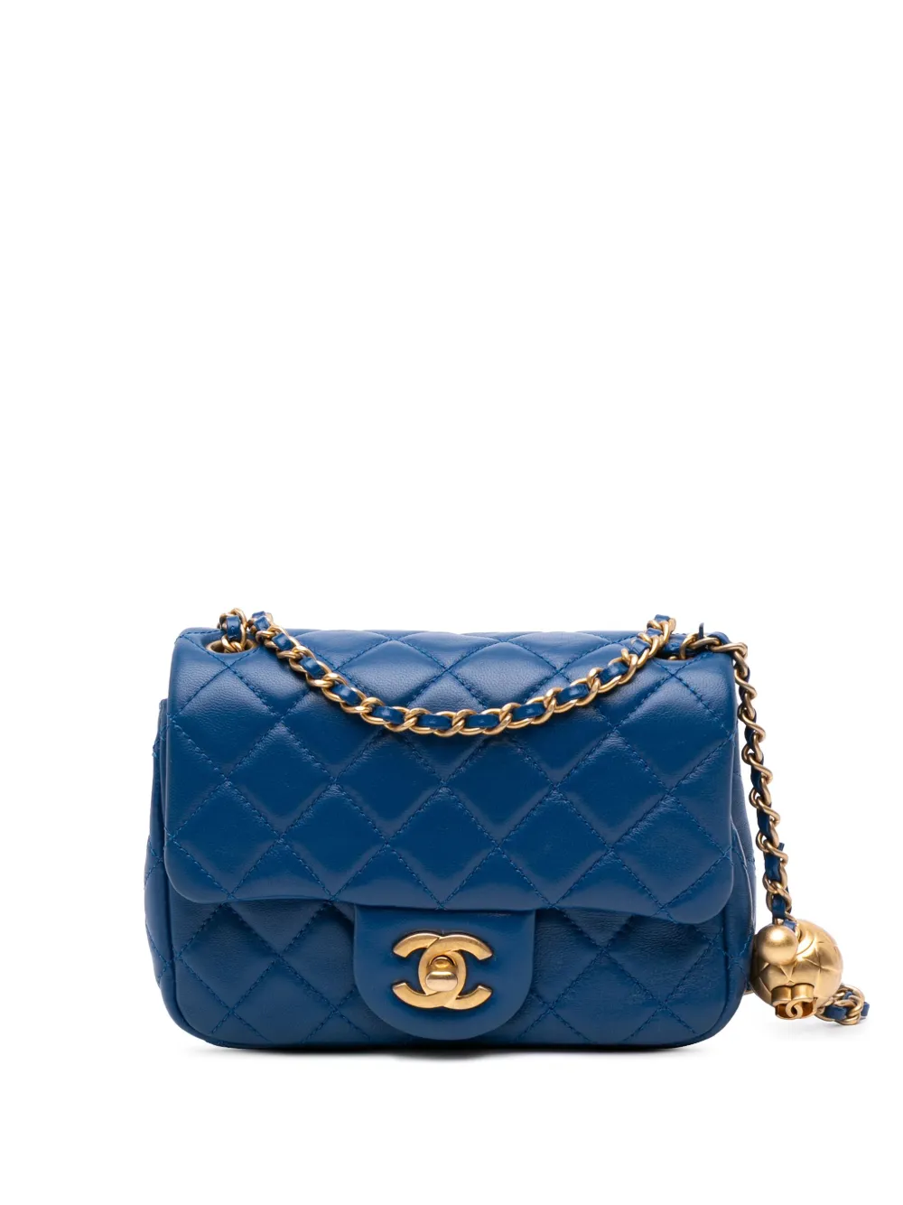 CHANEL Pre-Owned 2020 ミニ スクエア クラシック ラムスキン パール クラッシュ シングルフラップ ショルダーバッグ CHANEL Pre-Owned 2020 ミニ スクエア クラシック ラムスキン パール クラッシュ シングルフラップ ショルダーバッグ