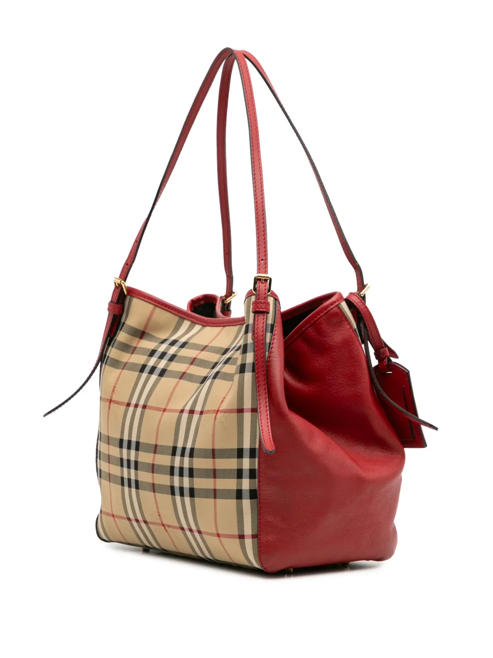 Pre-owned Burberry 2000-2017 Small Haymarket Check Canvas And Leather Canterbury Tote Bag In Brown