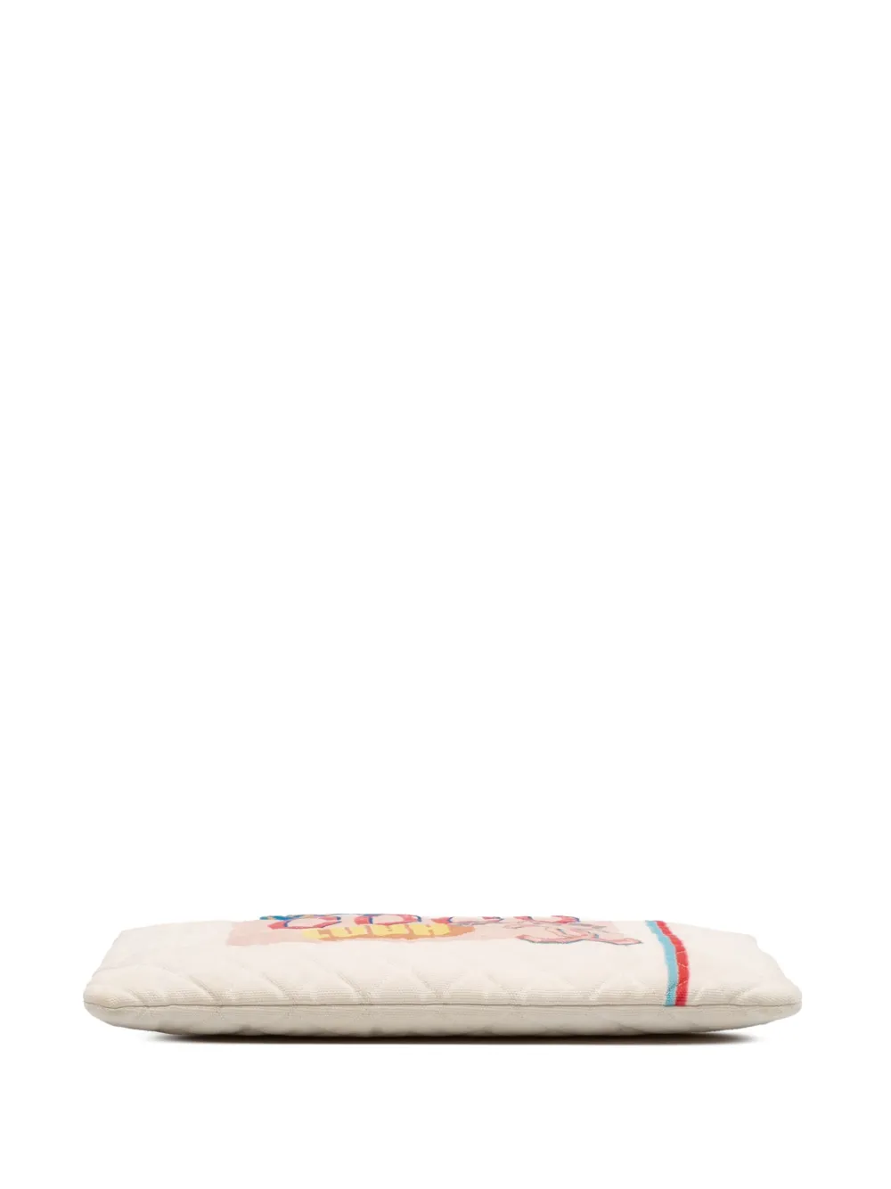 Pre-owned Chanel 2016-2017 Large Quilted Printed Canvas Coco Cuba Libre O Case Clutch Bag In White