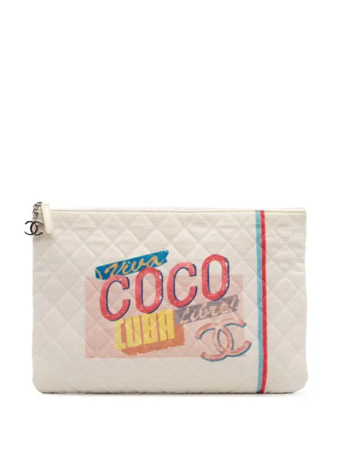 CHANEL Pre-Owned 2016-2017 Large Quilted Printed Canvas Coco Cuba Libre O Case clutch bag