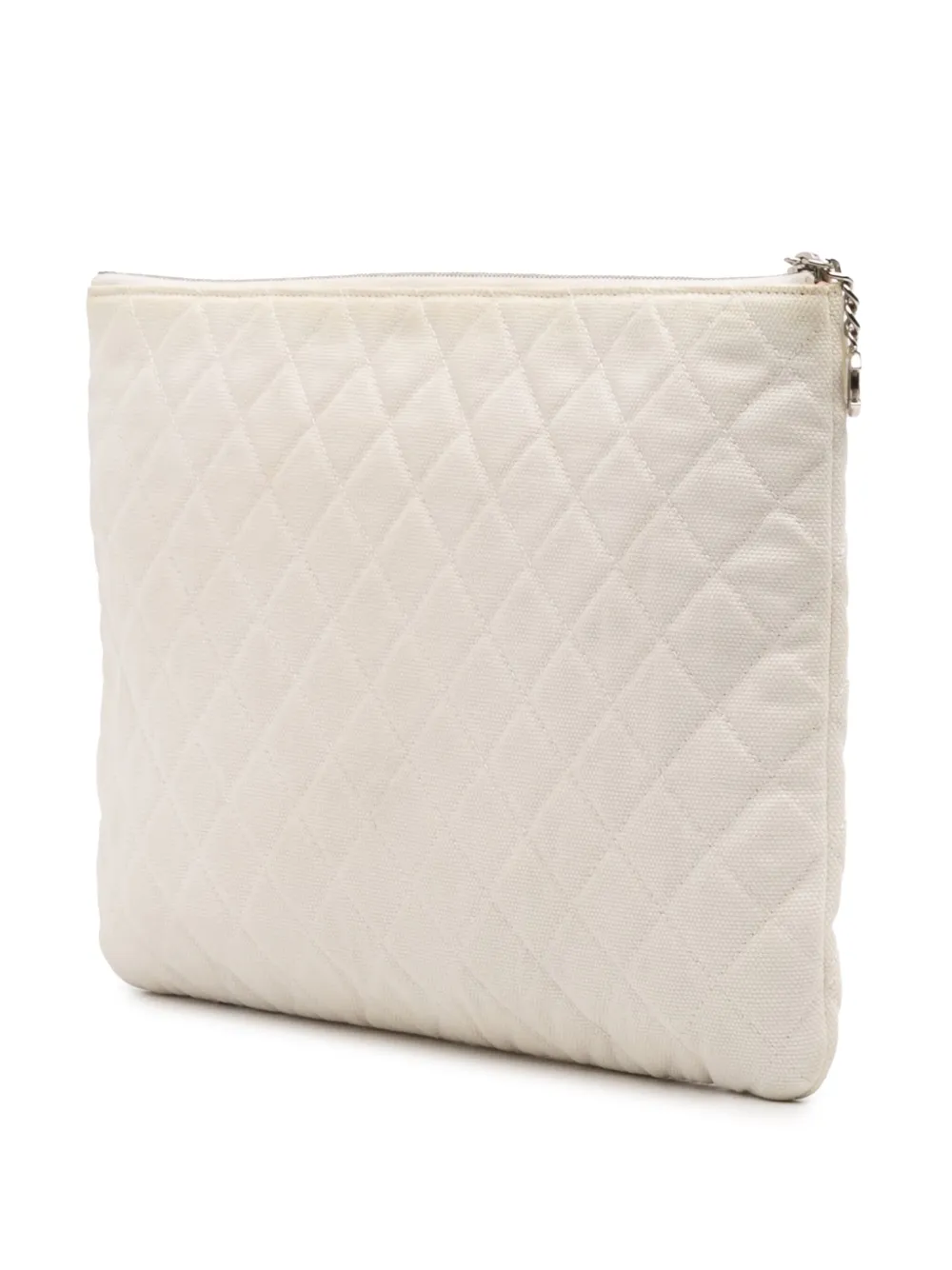 Pre-owned Chanel 2016-2017 Large Quilted Printed Canvas Coco Cuba Libre O Case Clutch Bag In White