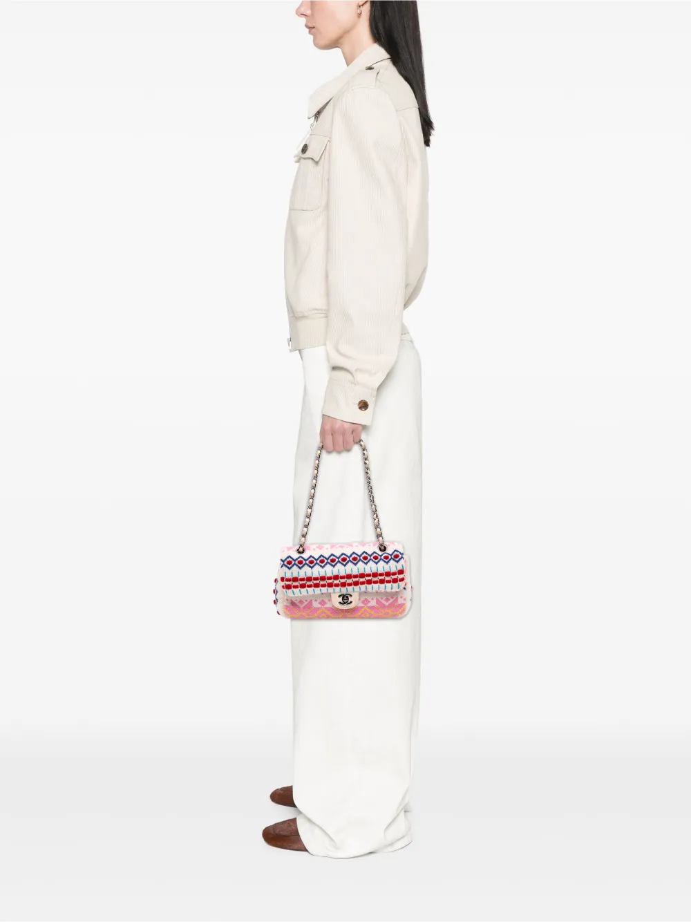 CHANEL Pre-Owned bolso de hombro Single Flap mediano de cachemira multicolor 2015-2016 | Pre-owned | Image 2