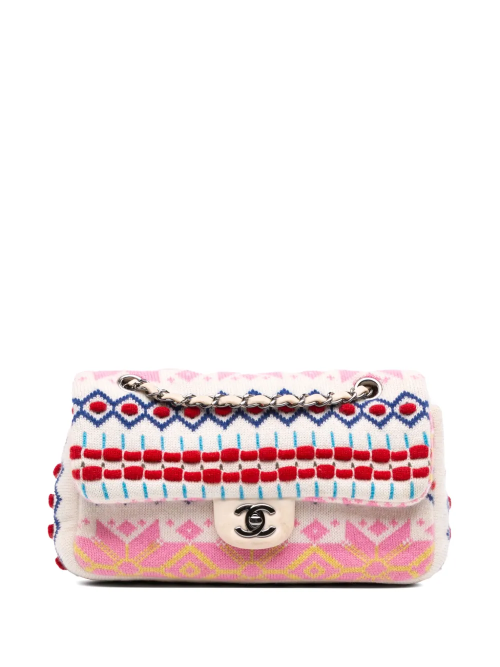 CHANEL Pre-Owned 2015-2016 ミディアム クラシック マルチカラー カシミアニット シングルフラップ CHANEL Pre-Owned 2015-2016 ミディアム クラシック マルチカラー カシミアニット シングルフラップ