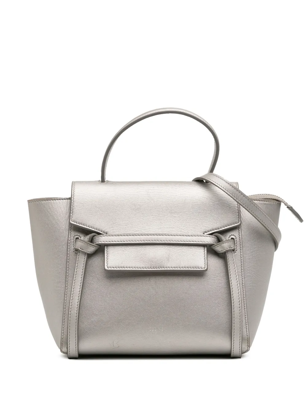 Pre-owned Celine 2018 Nano Laminated Calfskin Belt Bag Satchel In Silver