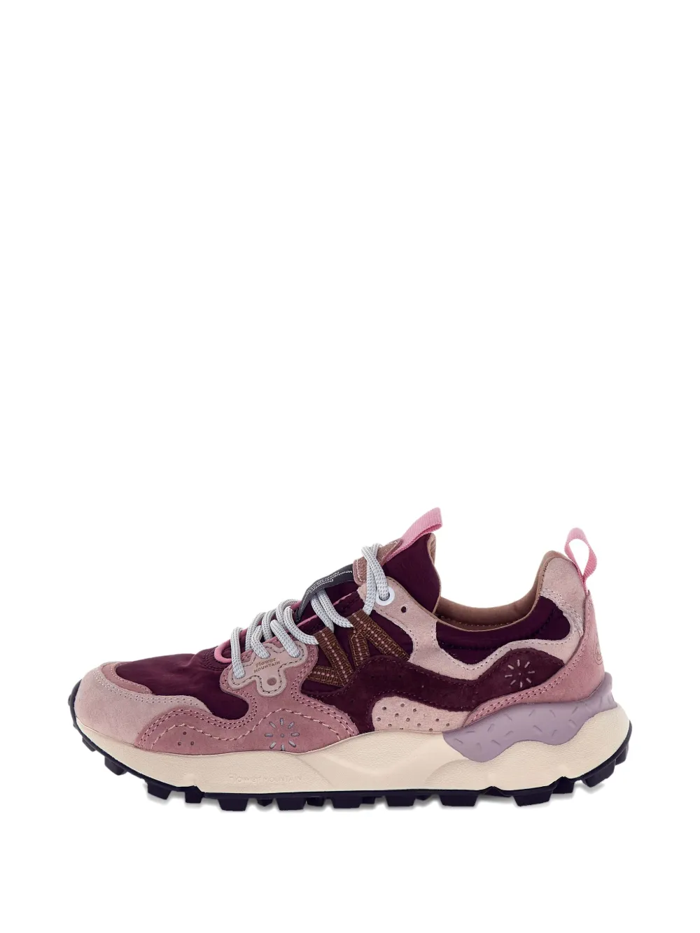 Flower Mountain Yamano 3 Natural And Dark Green Suede And Teddy Bear Sneakers In Pink