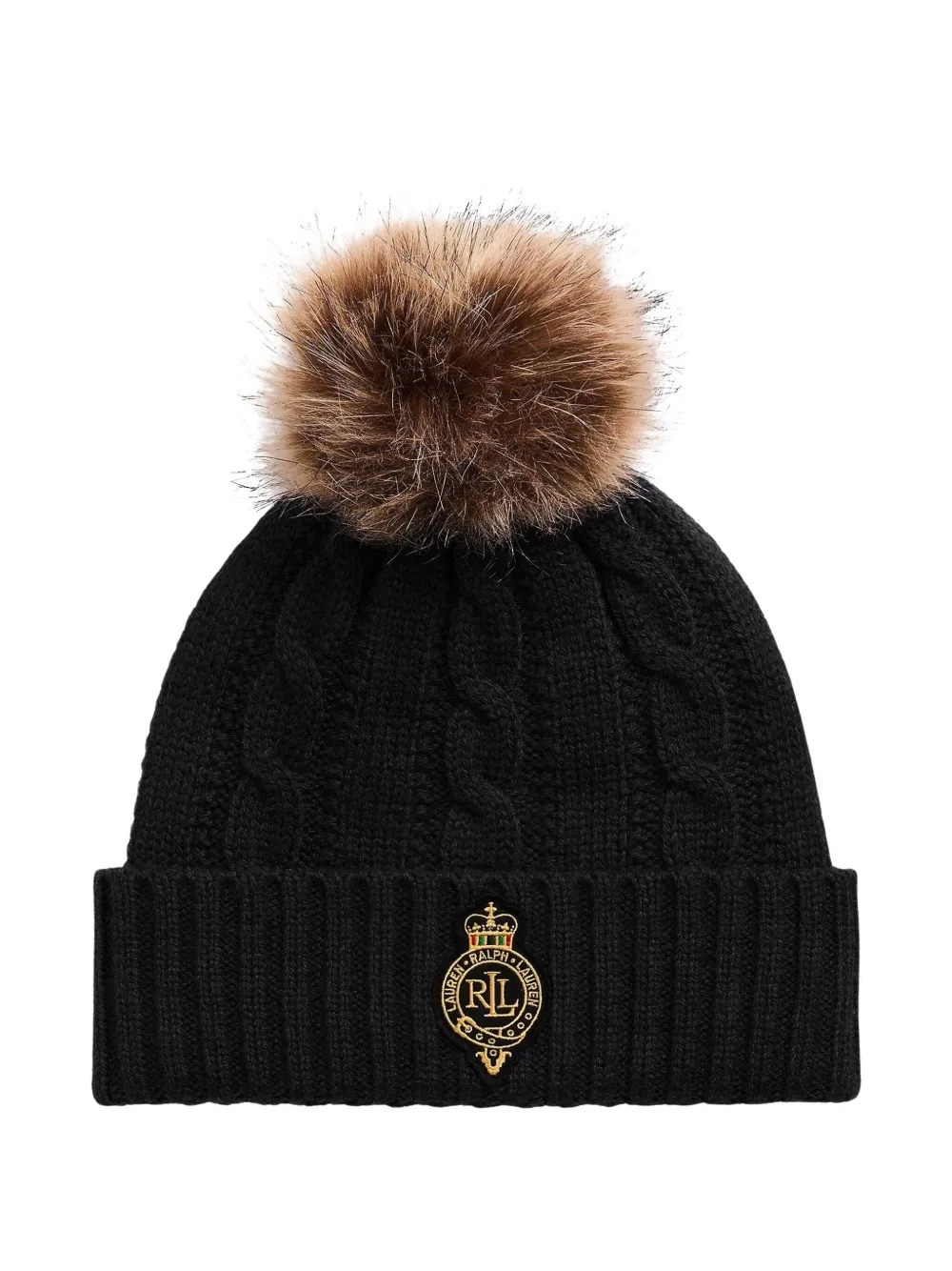 Ralph Lauren Cable-knit Pompom Beanie In Black