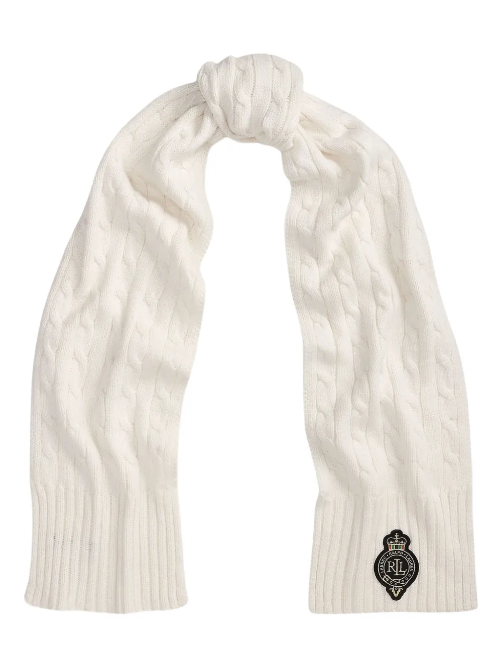 Ralph Lauren Logo-patch Cable-knit Scarf In Neutral