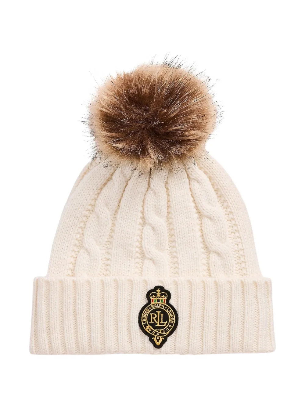 Ralph Lauren Cable-knit Pompom Beanie In Neutral
