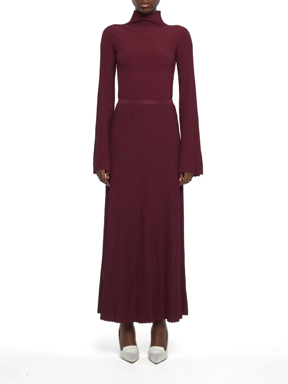 Adam Lippes Pleated Roll-neck Skirt In Burgundy