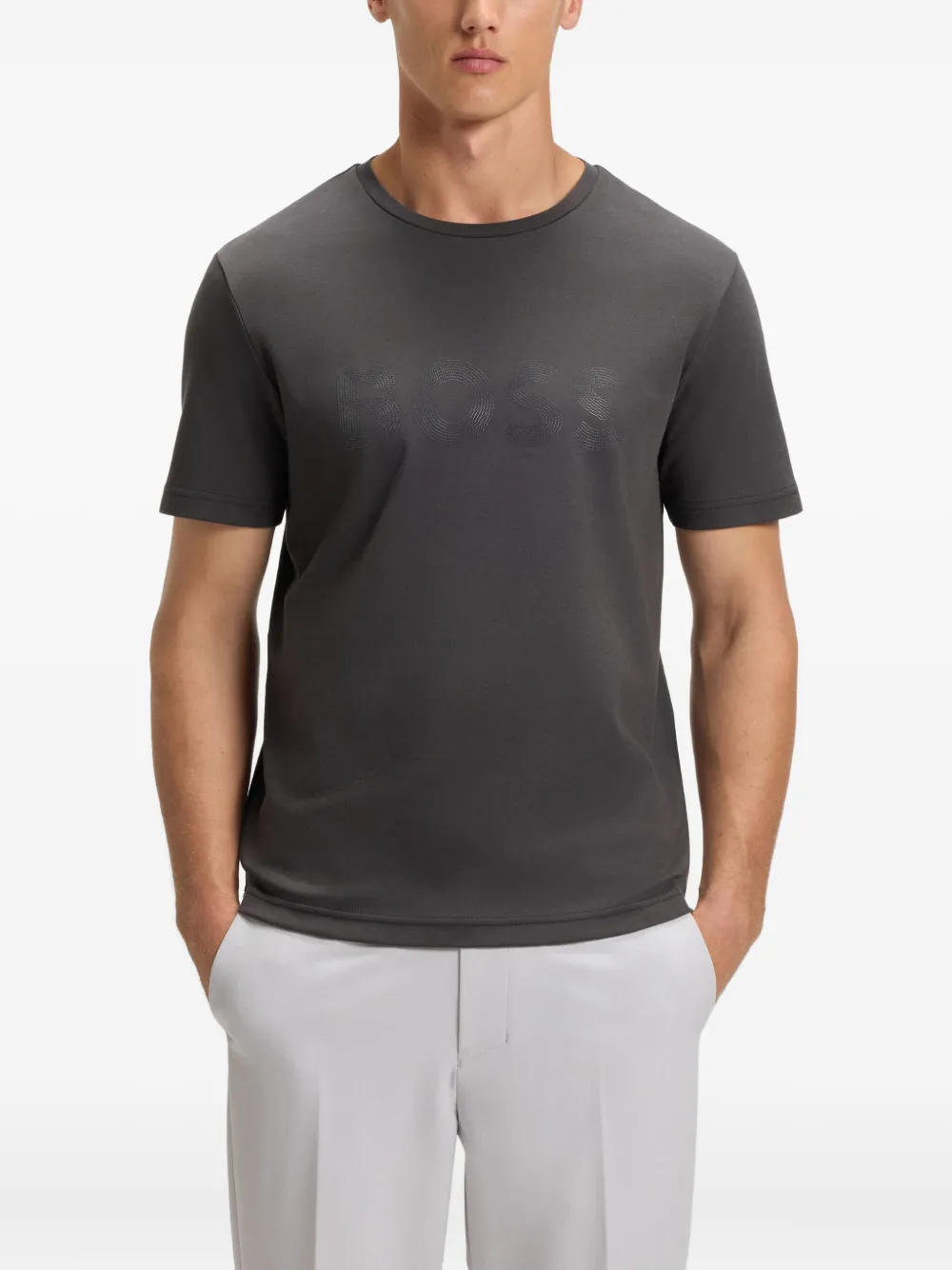 Hugo Boss Round Neck Short Sleeve T-shirt In Gray