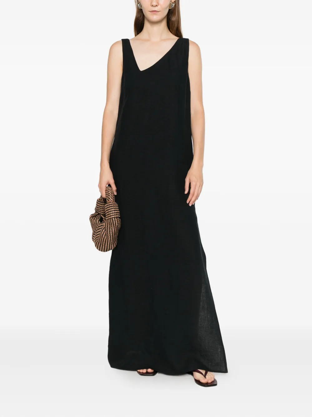 Occleus Asymmetric-neck Midi Dress In Black