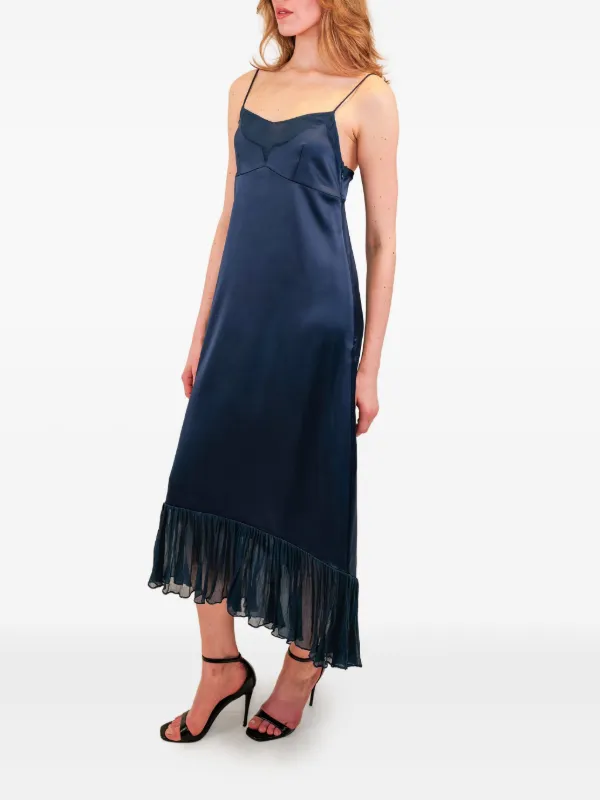 azeeza blue dress AZEEZA Layla chiffon-trim Midi Dress | Blue