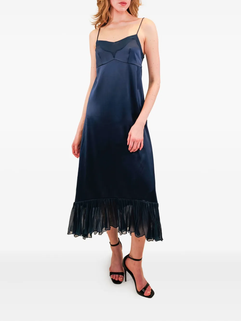 AZEEZA Layla chiffon-trim midi dress - Blauw