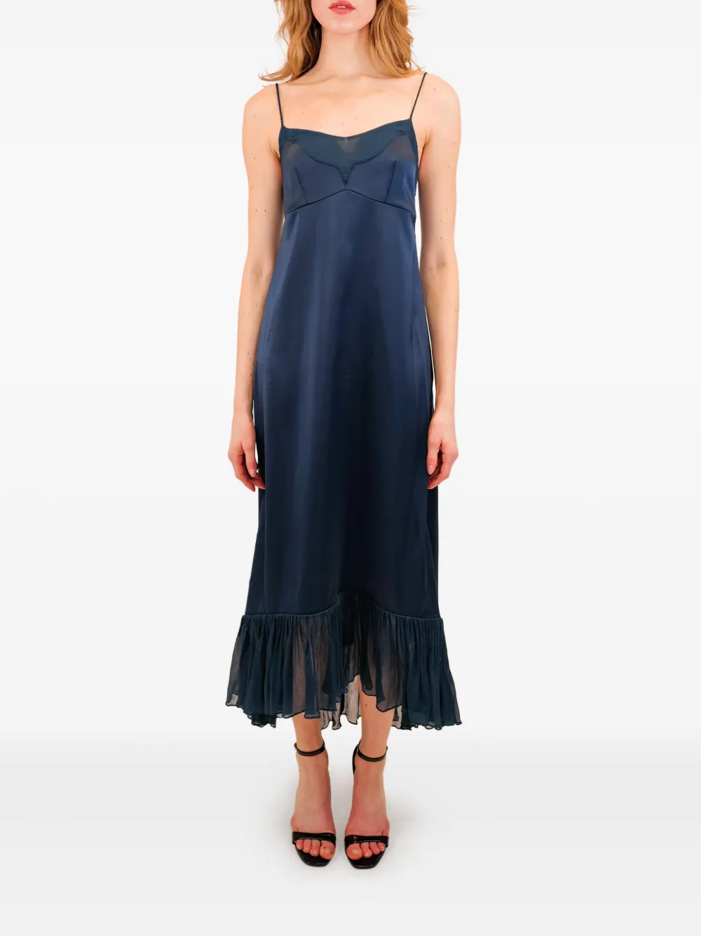 Azeeza Layla Chiffon-trim Midi Dress In Blue