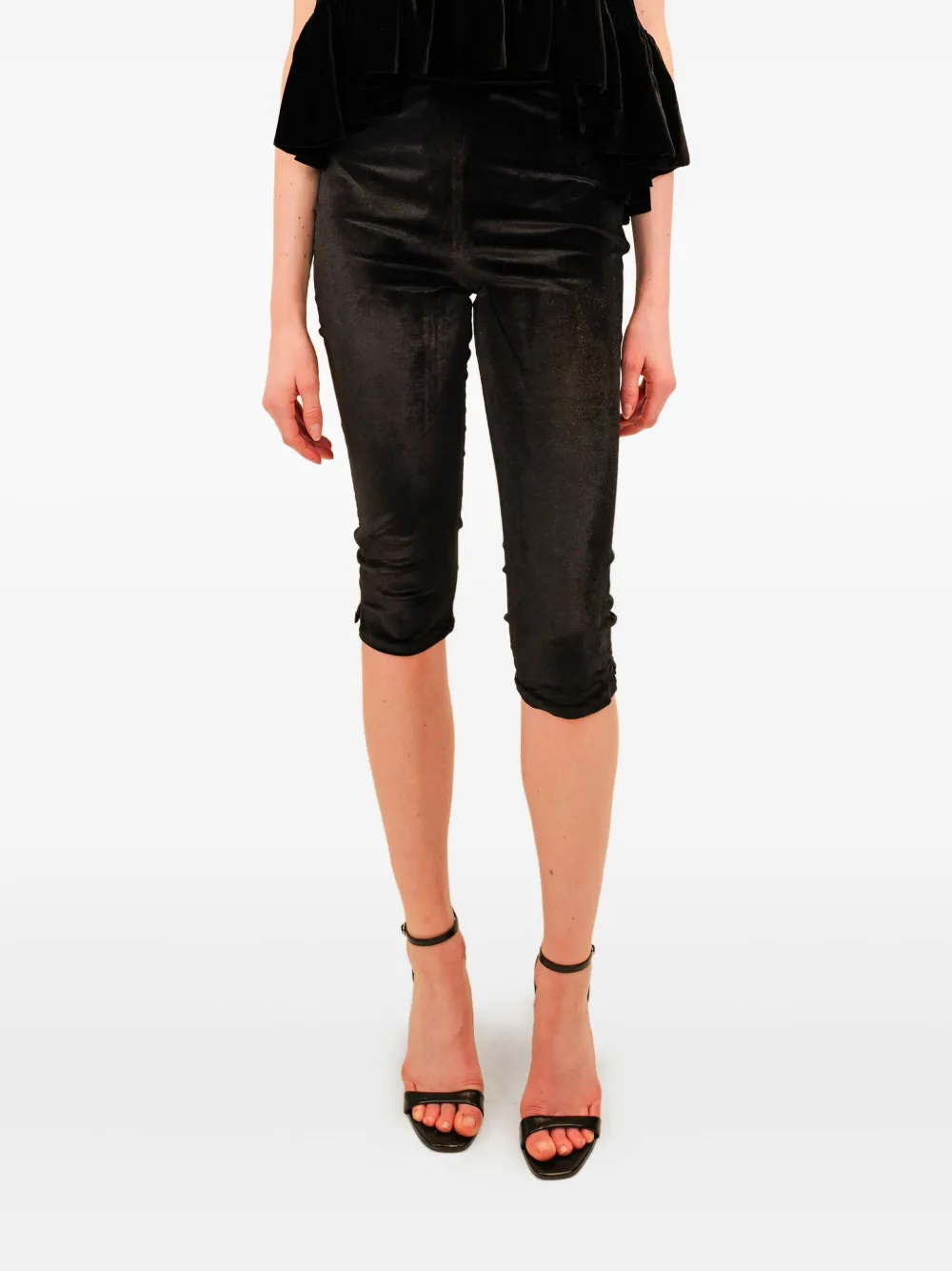 AZEEZA Shreya Capri velvet trousers - Zwart