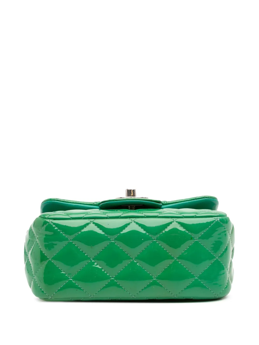 Pre-owned Chanel 2012 Mini Square Classic Patent Single Flap Crossbody Bag In Green