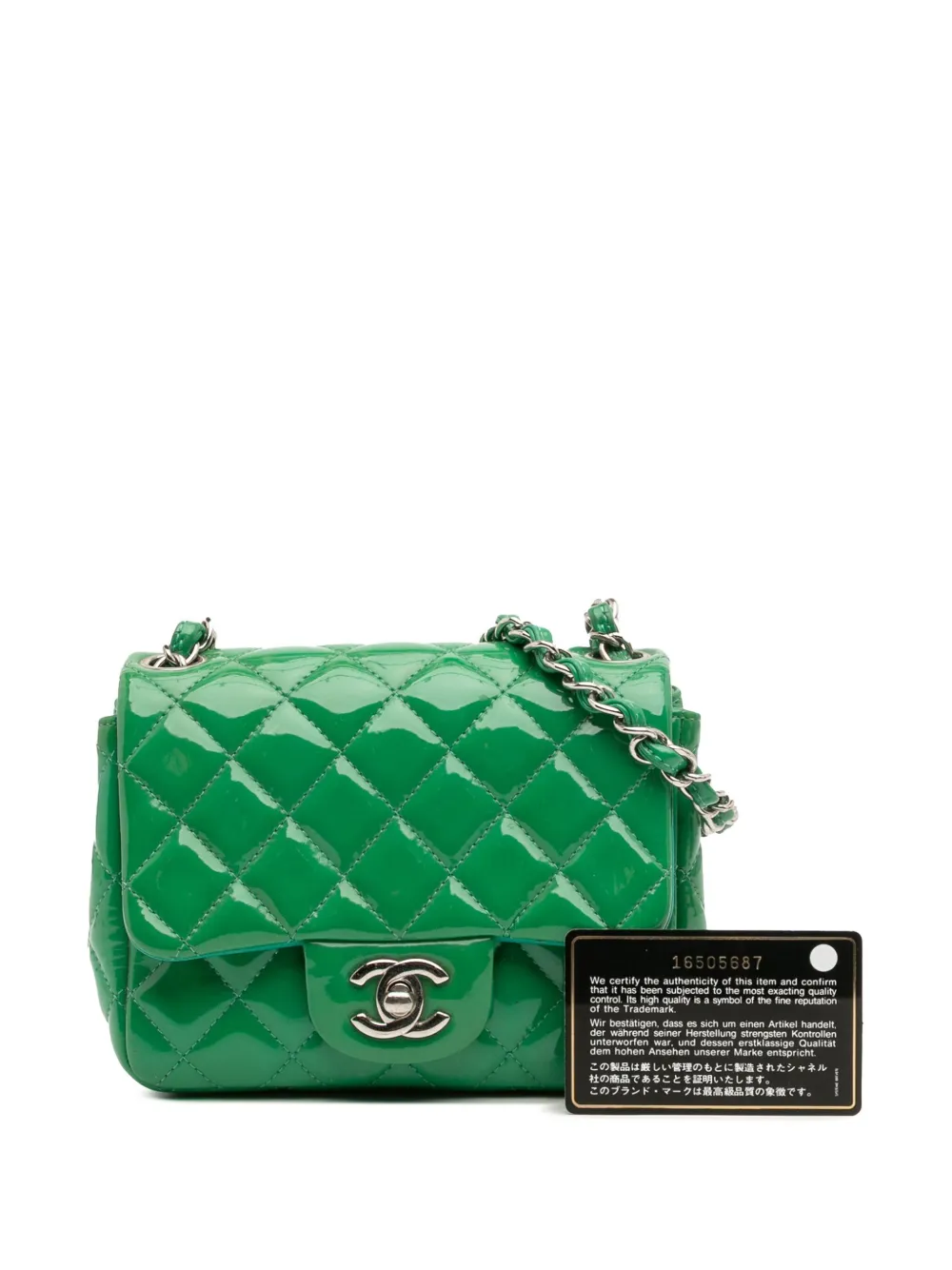 Pre-owned Chanel 2012 Mini Square Classic Patent Single Flap Crossbody Bag In Green