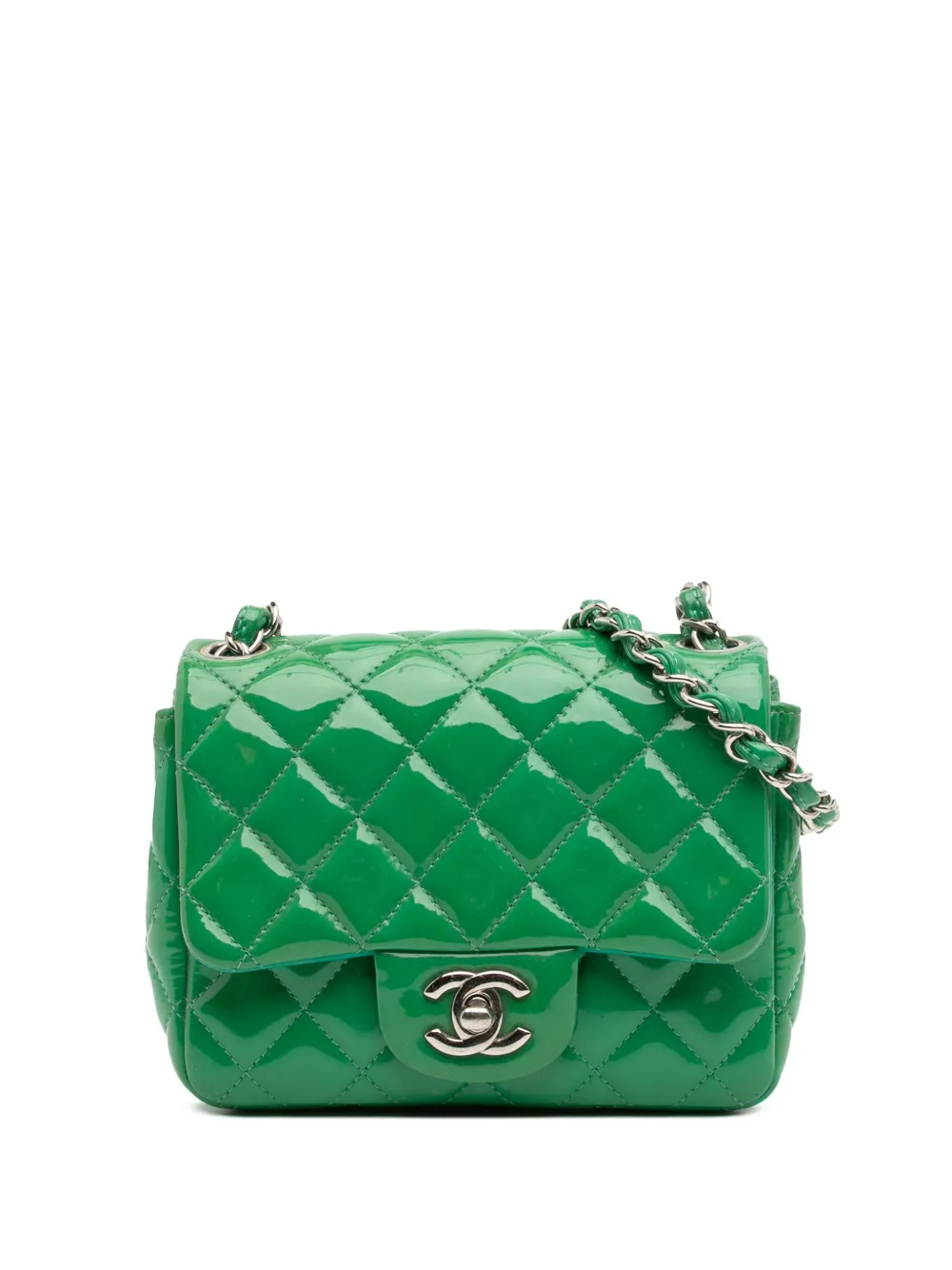 CHANEL Pre-Owned 2012 Mini Square Classic Patent Single Flap crossbody CHANEL Pre-Owned 2012 Mini Square Classic Patent Single Flap crossbody