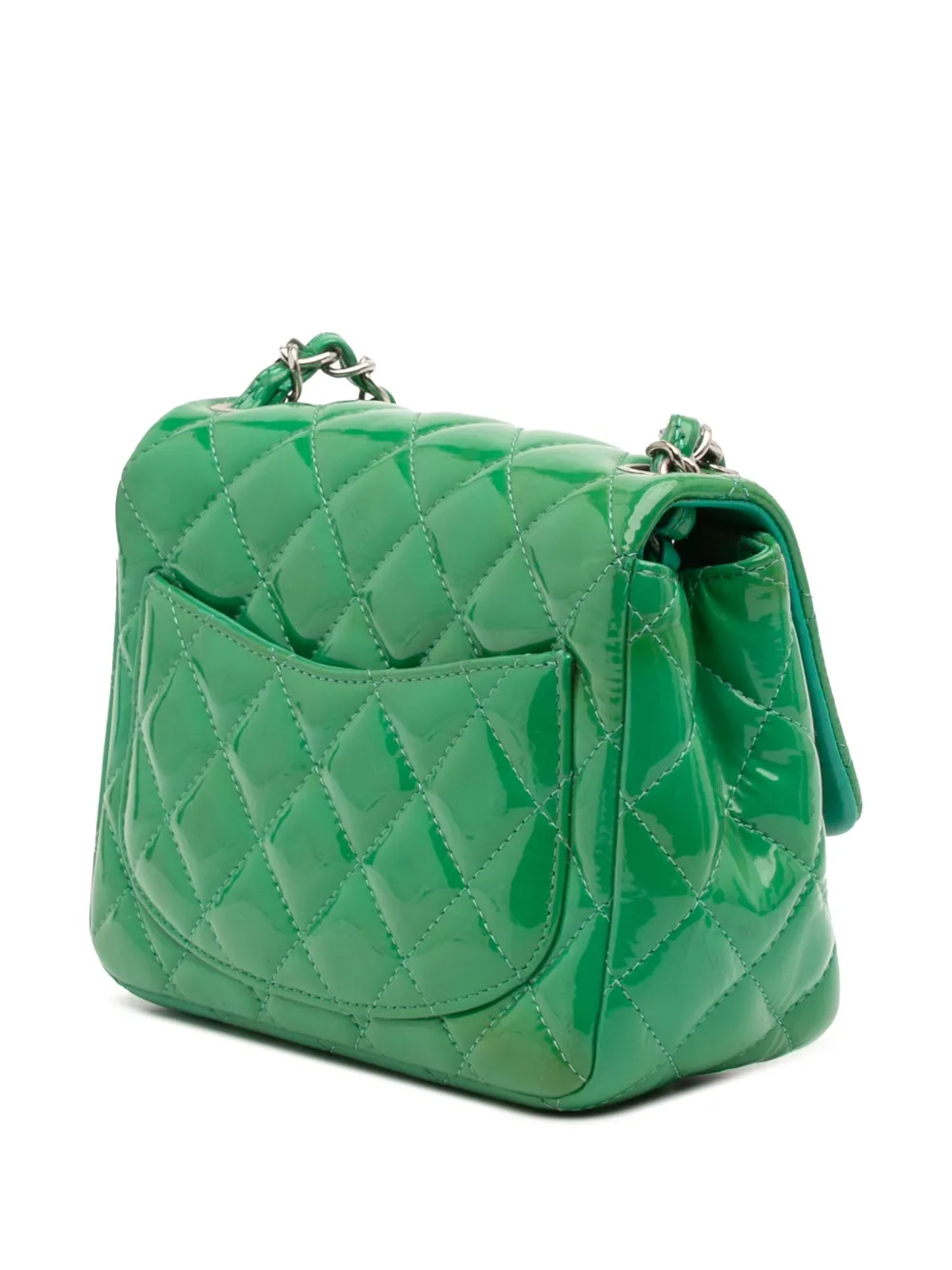 2012 Mini Square Classic Patent Single Flap Crossbody Bag