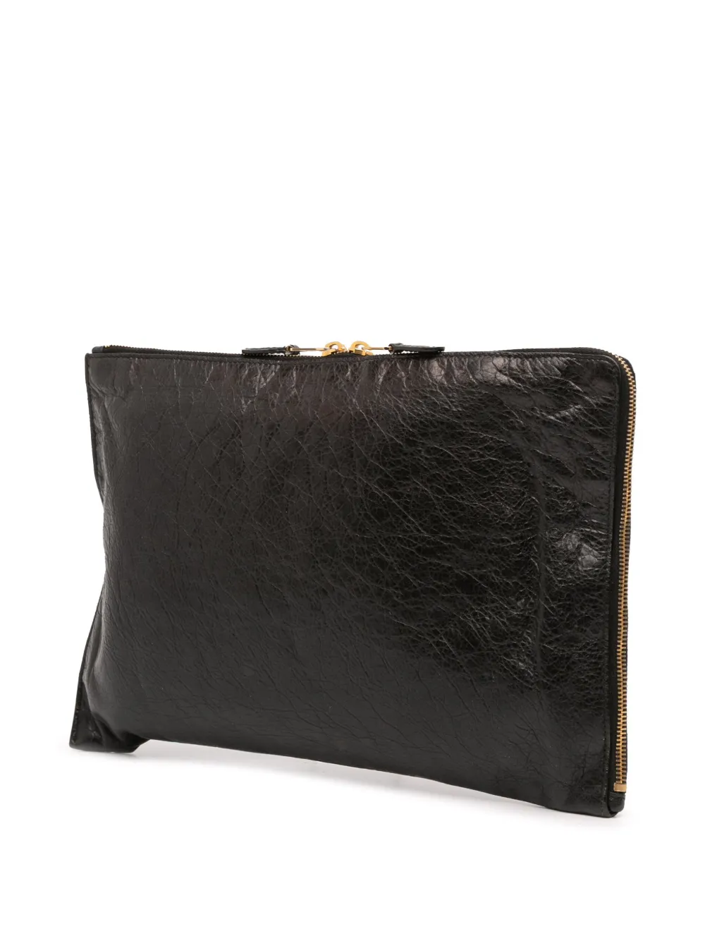 Pre-owned Balenciaga 2015 Lambskin Motocross Giant 12 Zip Around Flat Clutch Bag In Black
