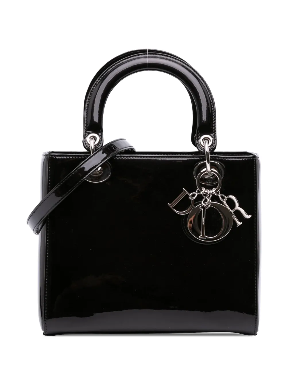 Christian Dior Pre-Owned 2015 ミディアム パテント レディ ディオール サッチェルバッグ - ブラック Christian Dior Pre-Owned 2015 ミディアム パテント レディ ディオール サッチェルバッグ - ブラック
