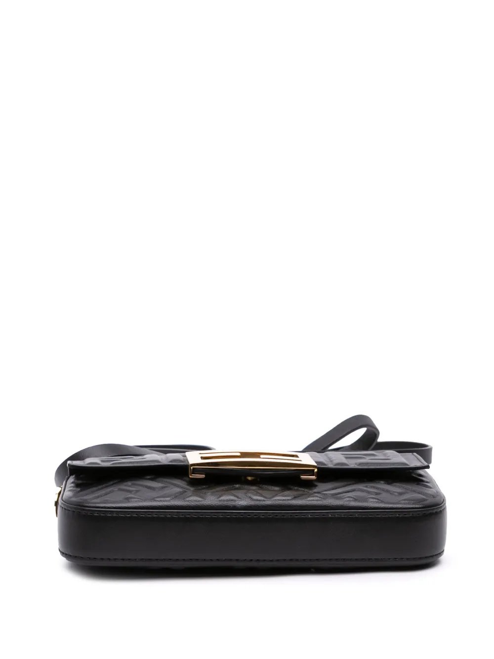 Pre-owned Fendi 2000-2025 Zucca Embossed Leather Baguette Phone Pouch Satchel In Black