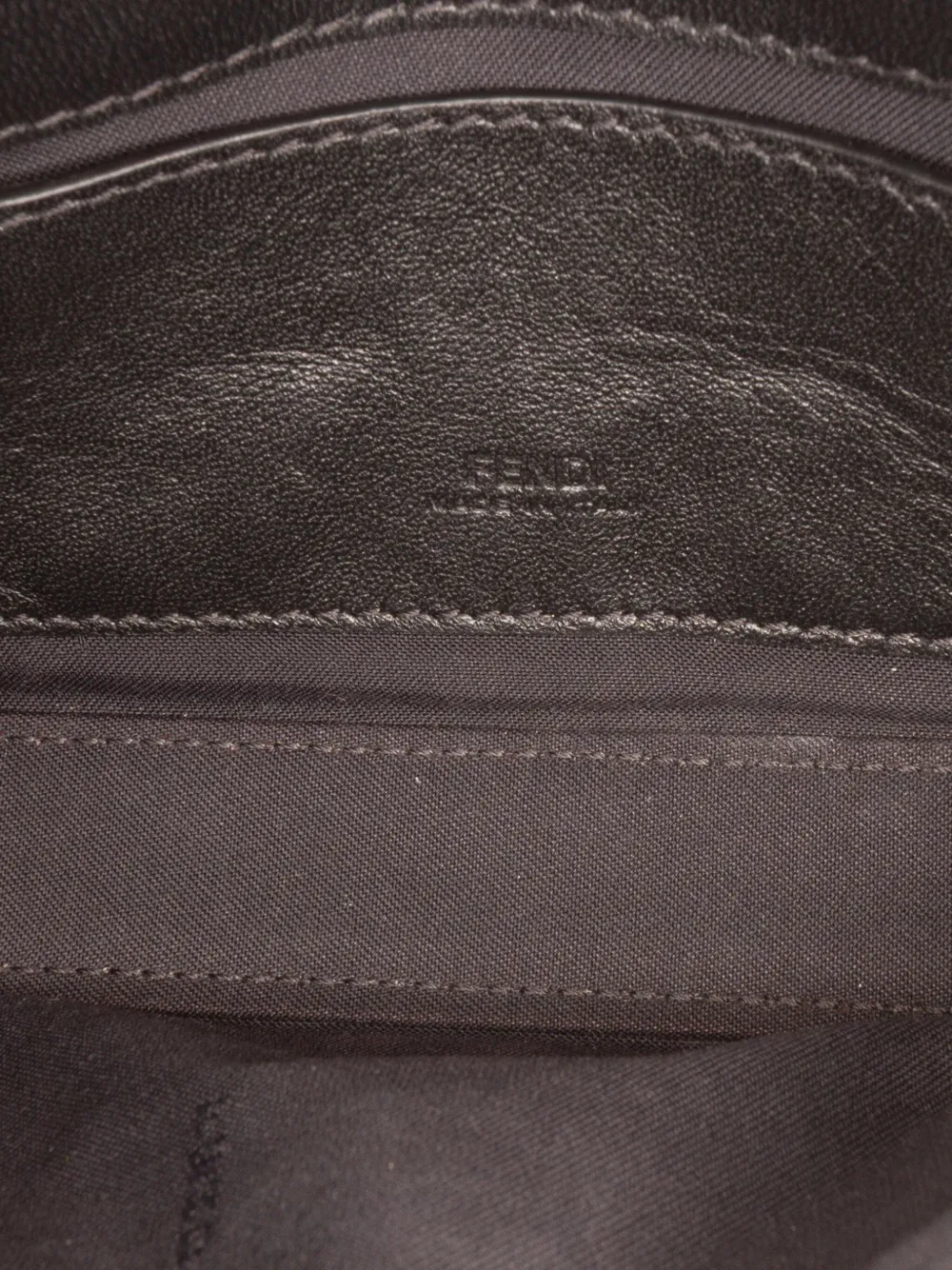 Pre-owned Fendi 2000-2025 Zucca Embossed Leather Baguette Phone Pouch Satchel In Black