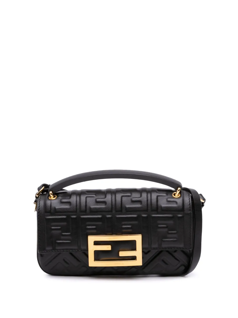 Fendi Pre-Owned 2000-2025 ズッカ エンボスレザー バゲット フォンポーチ サッチェルバッグ - ブラック Fendi Pre-Owned 2000-2025 ズッカ エンボスレザー バゲット フォンポーチ サッチェルバッグ - ブラック