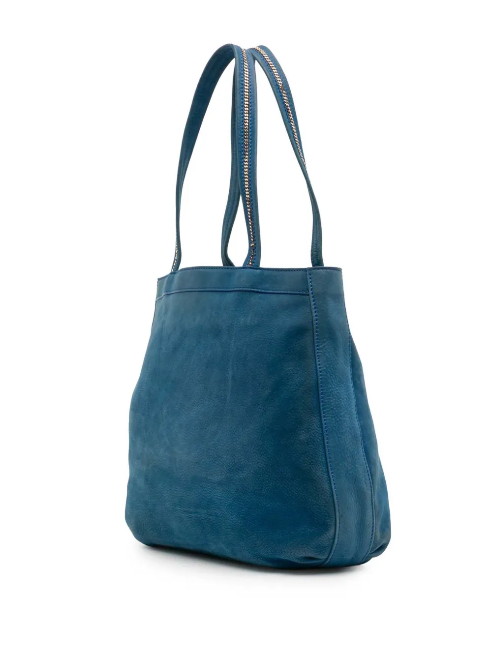 Pre-owned Fendi 2010-2025 Nubuck Ff Chains Tote Bag In Blue