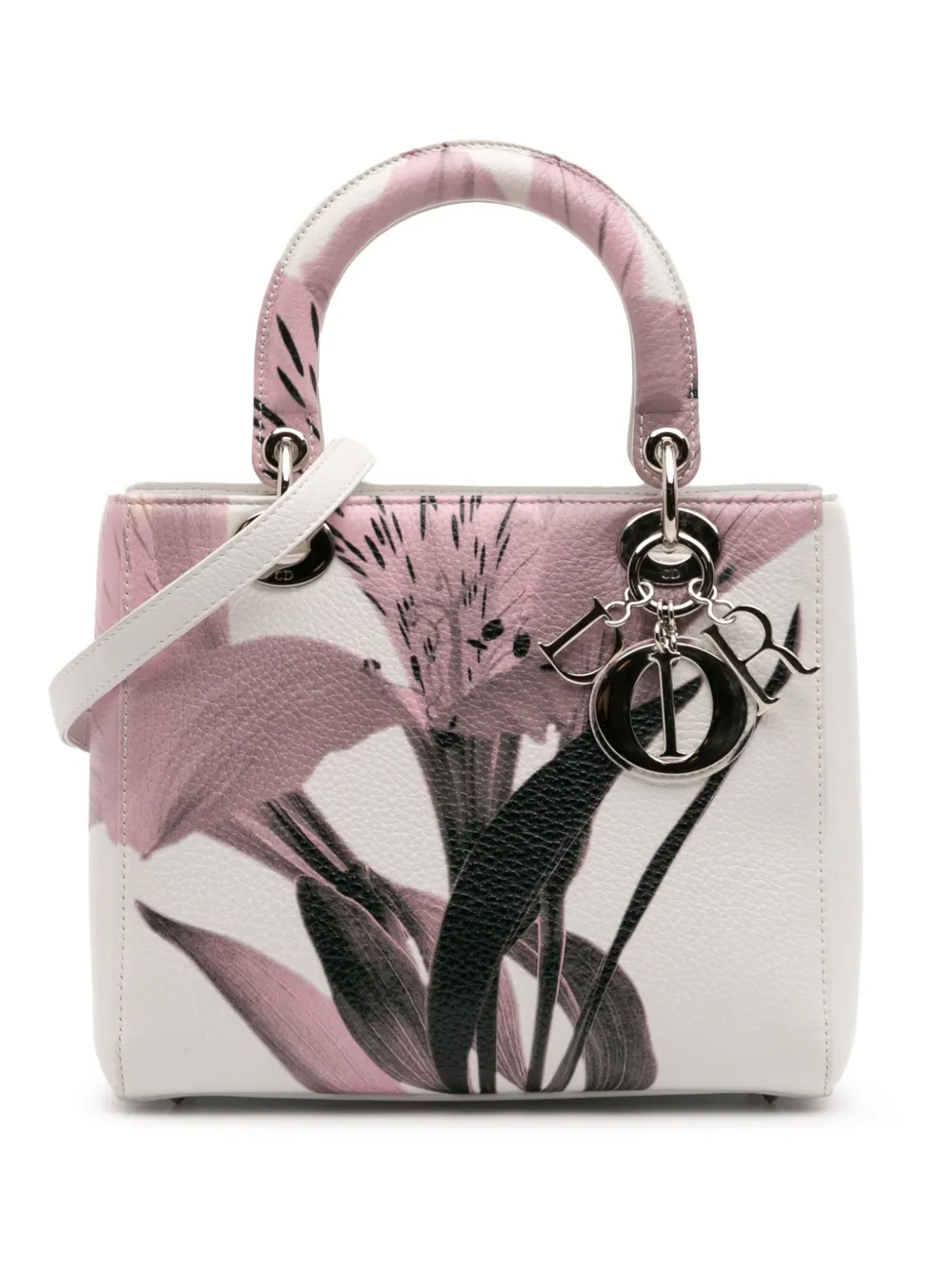 Christian Dior Pre-Owned 2014 Medium Deerskin Floral Printed Lady Dior satchel - Bianco