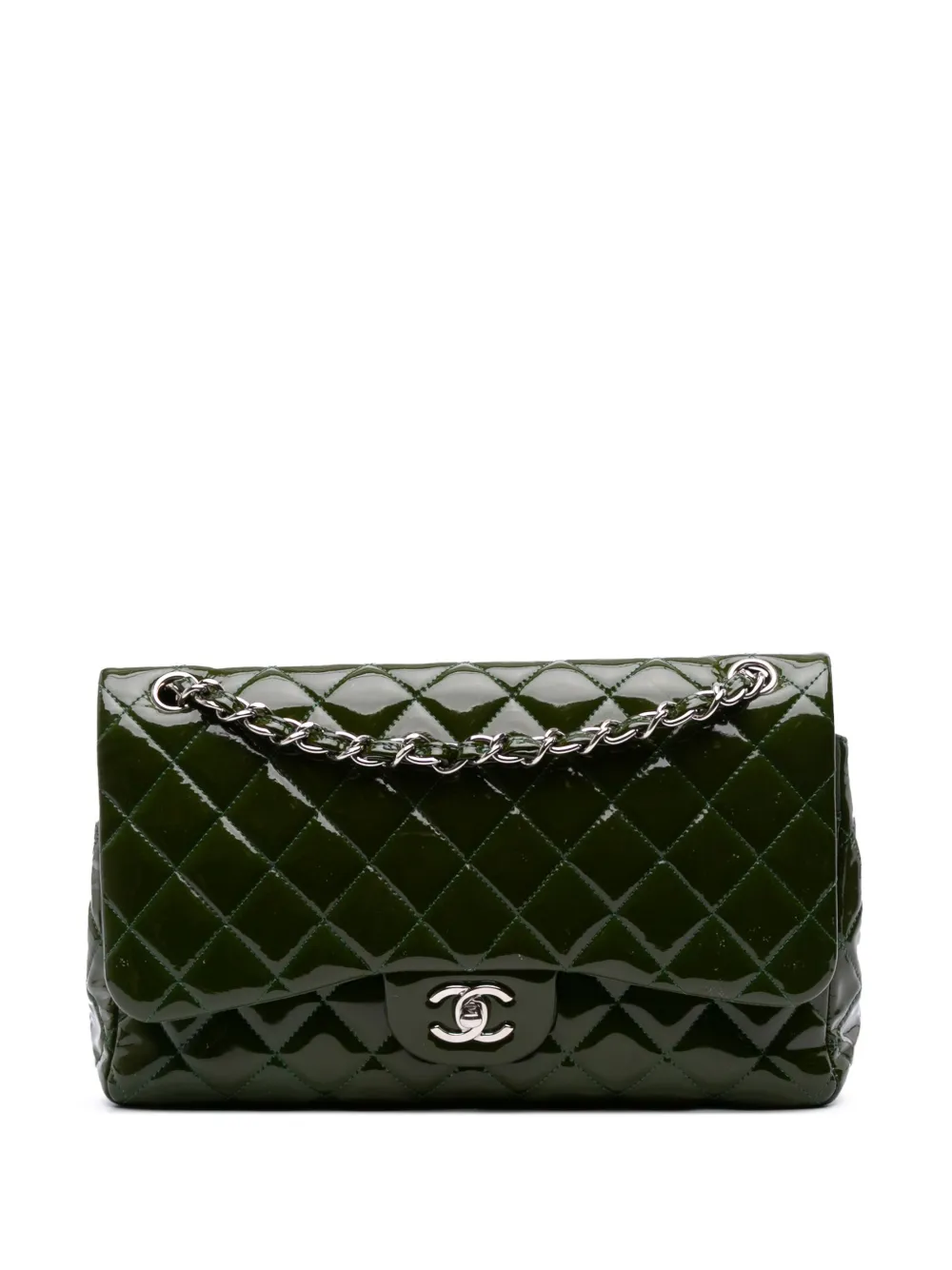 CHANEL Pre-Owned 2011 ジャンボ クラシック パテント ダブルフラップ ショルダーバッグ - グリーン CHANEL Pre-Owned 2011 ジャンボ クラシック パテント ダブルフラップ ショルダーバッグ - グリーン
