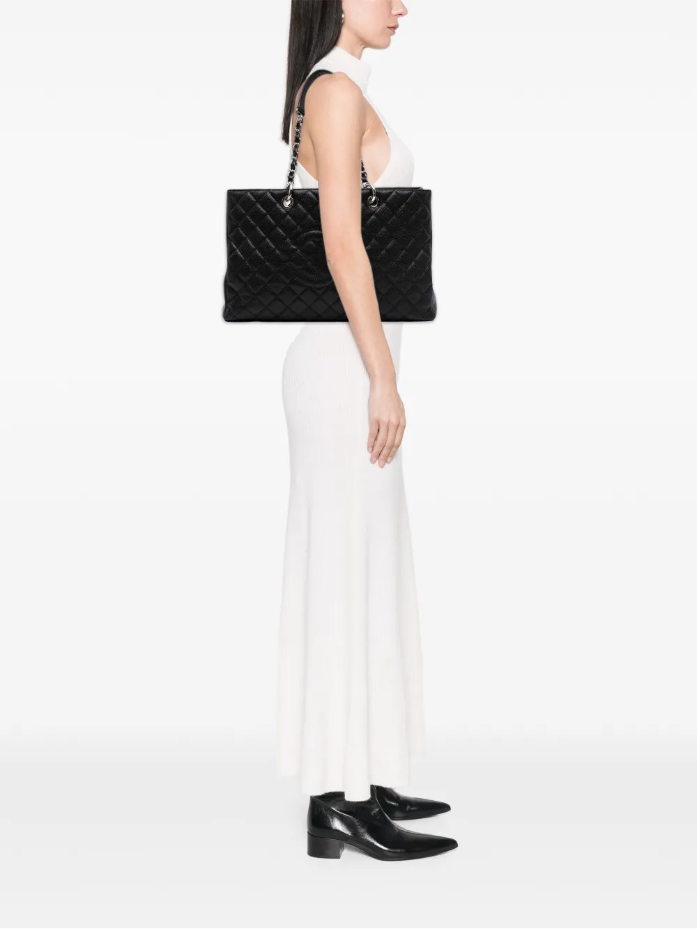 Pre-owned Chanel 2012-2013 Caviar Grand Shopping Xl Tote Bag In Black
