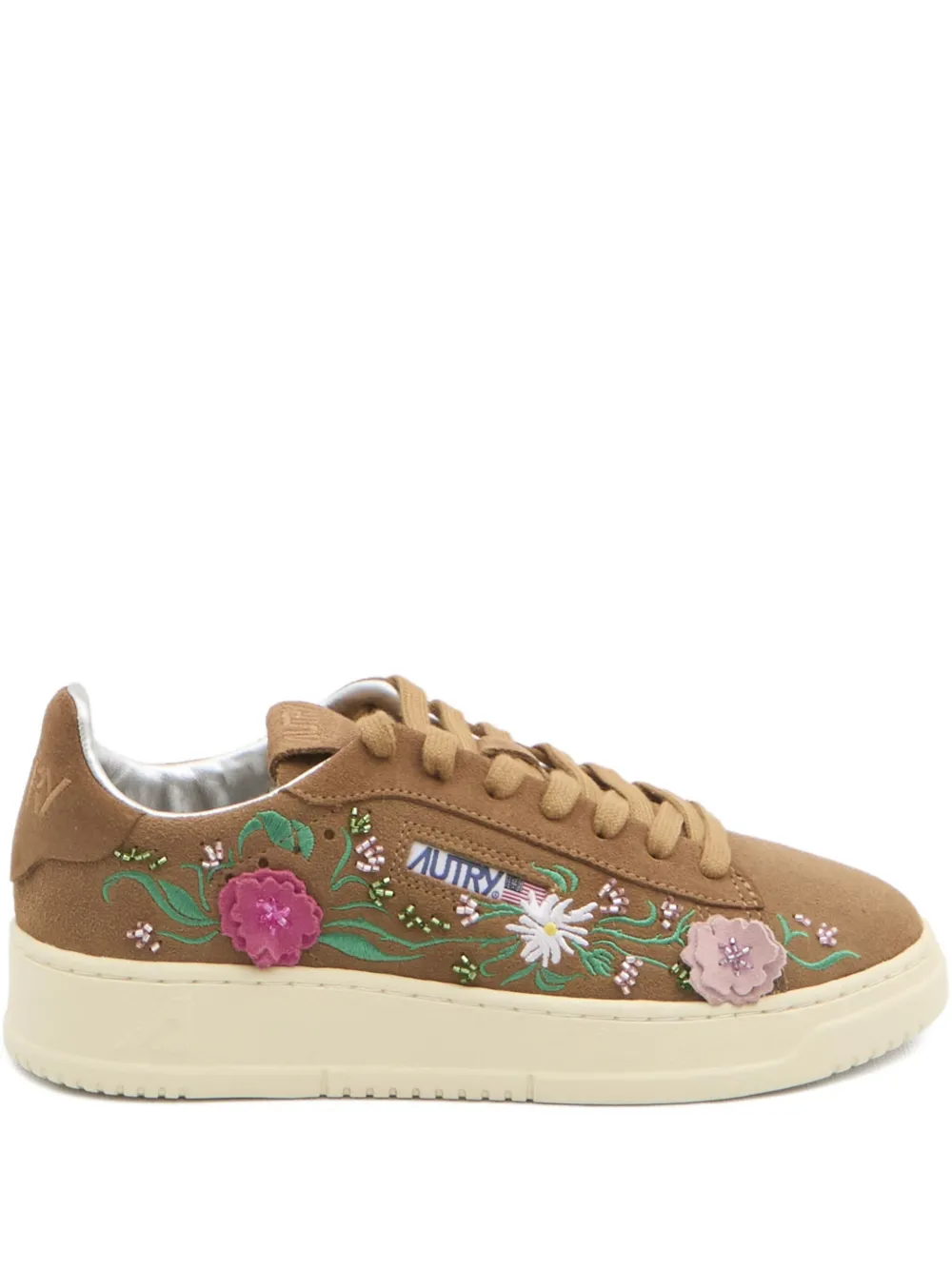Autry floral-embroidered Dallas sneakers | Brown | Image 1
