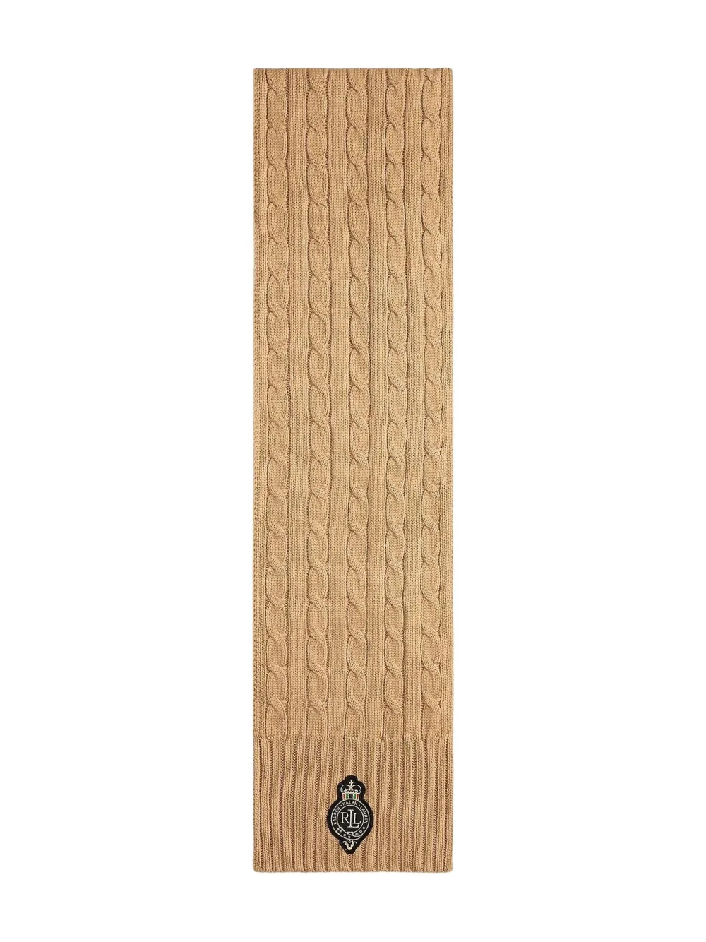 Ralph Lauren Logo-patch Cable-knit Scarf In Brown