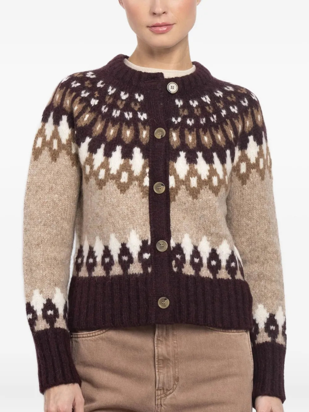 Veronica Beard Christina Fair Isle patterned button cardigan | Neutrals | Image 1