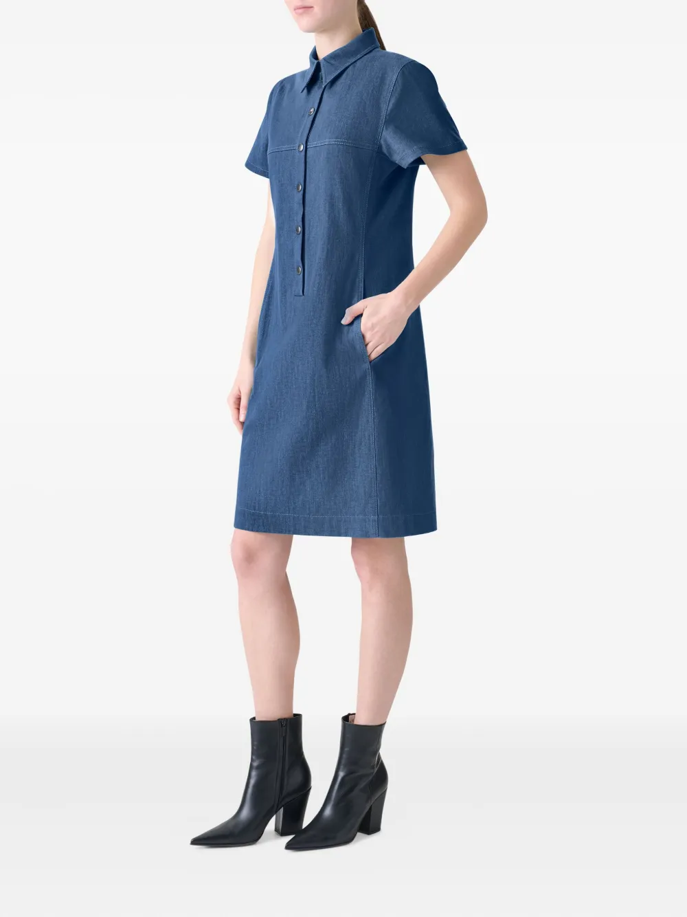 Akris Buttoned Collared Mini Dress In Blue