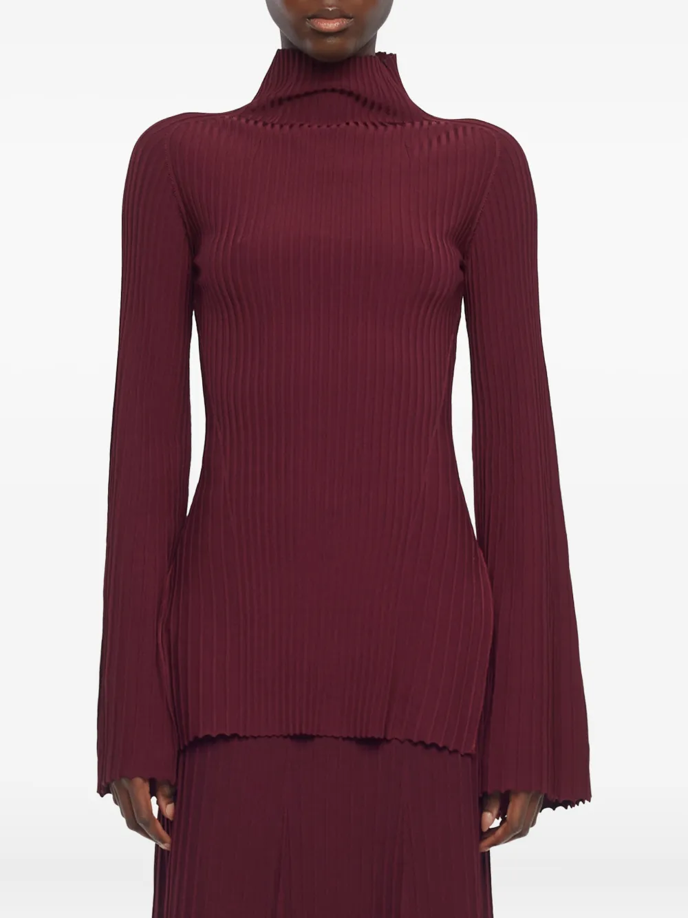 Adam Lippes Ribbed Long-sleeve Top In Burgundy